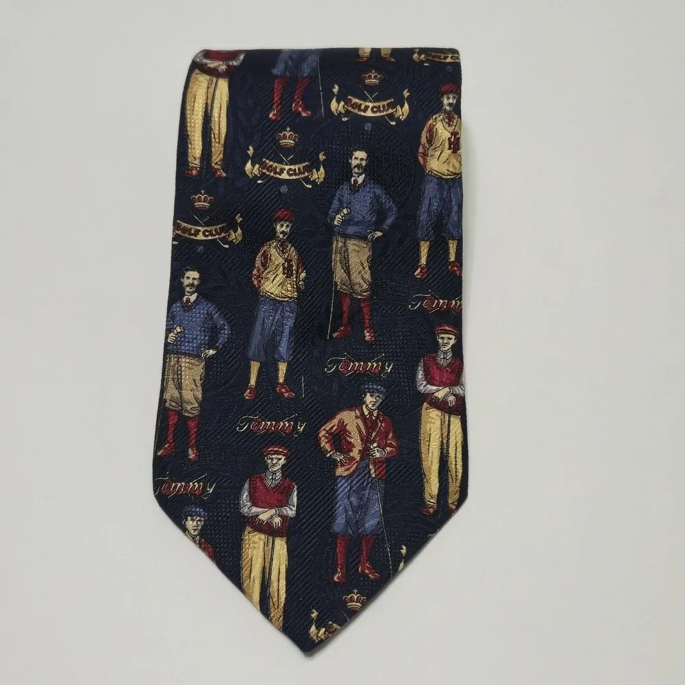 TOMMY HILFIGER, Blue Men's Necktie, 100% Silk, Made In USA, Golf Club, Vintage